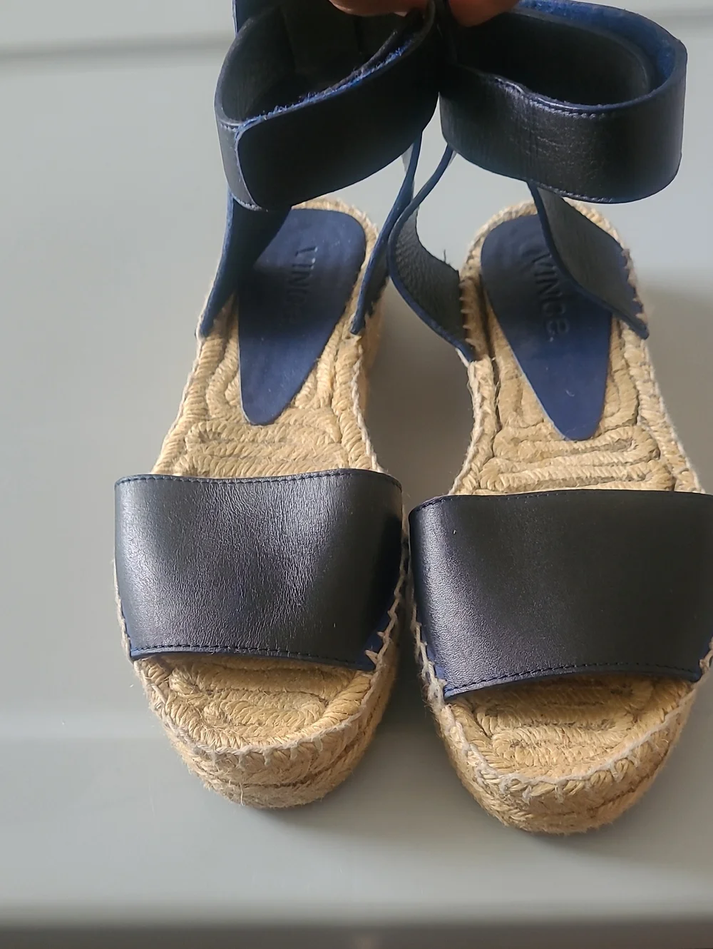 VINCE. Wedge Espadrille Sandals in Navy Blue - Women's Size 5